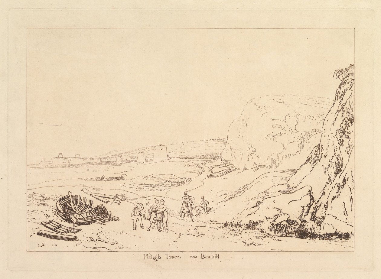 أبراج مارتيلو بالقرب من Bexhill ، Sussex Liber Studiorum ، الجزء السابع ، اللوحة 34 ، 1811. بواسطة جوزيف مالورد وليام تورنر