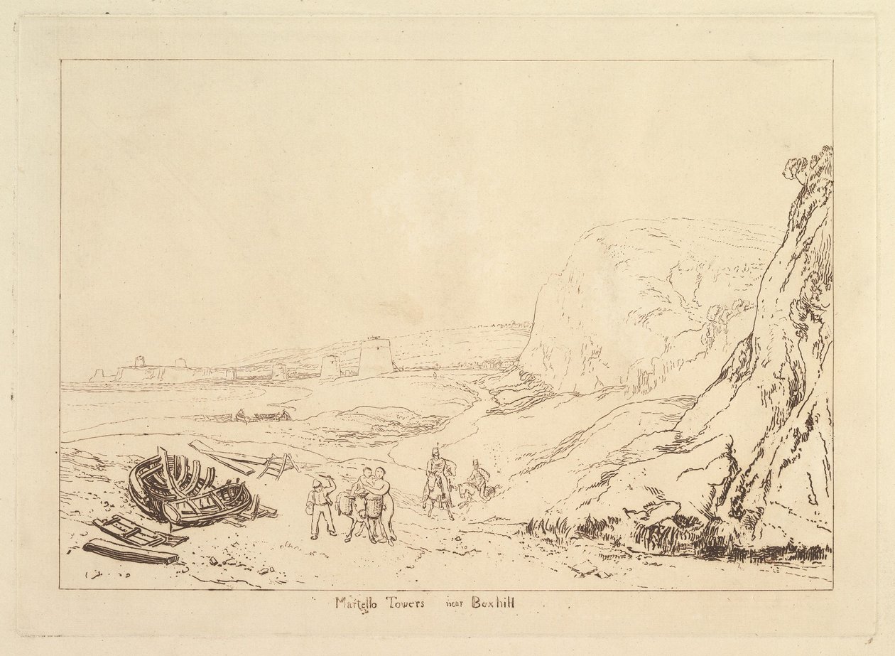 أبراج مارتيلو بالقرب من Bexhill ، Sussex Liber Studiorum ، الجزء السابع ، اللوحة 34 ، 1811. بواسطة جوزيف مالورد وليام تورنر