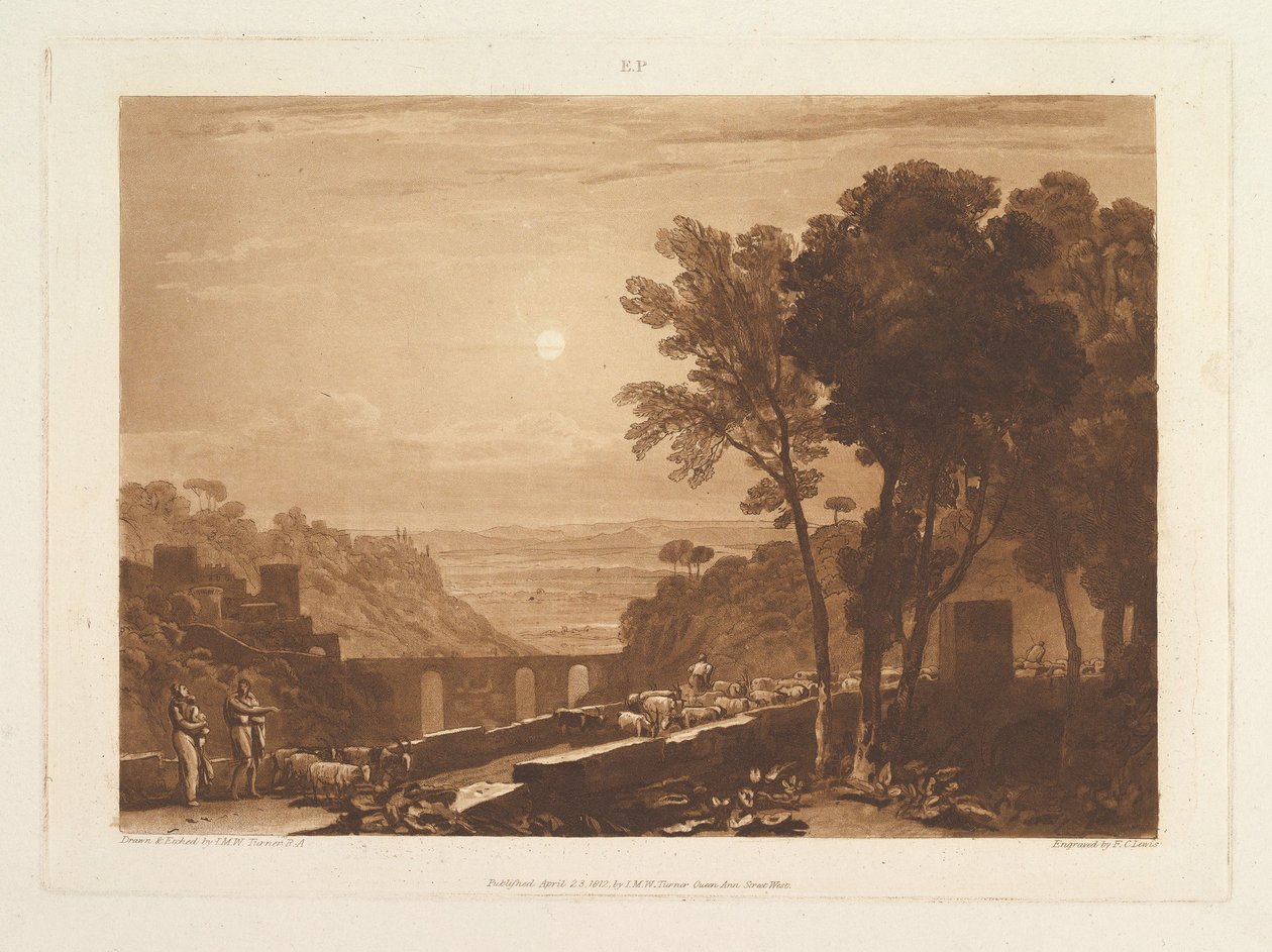 The Bridge and Goats Liber Studiorum ، الجزء التاسع ، اللوحة 43 ، 23 أبريل 1812. بواسطة جوزيف مالورد وليام تورنر