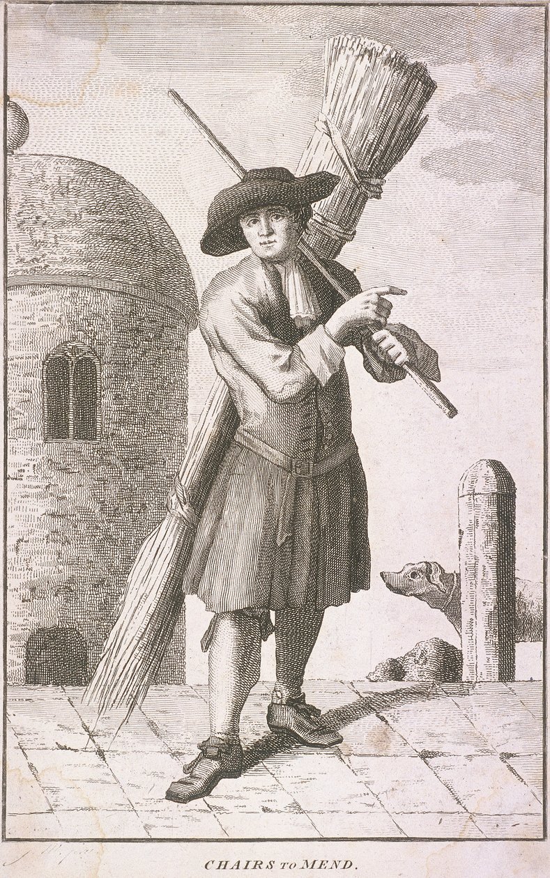 "Chairs to Mend" ، صرخات لندن ، c1750 بواسطة جم