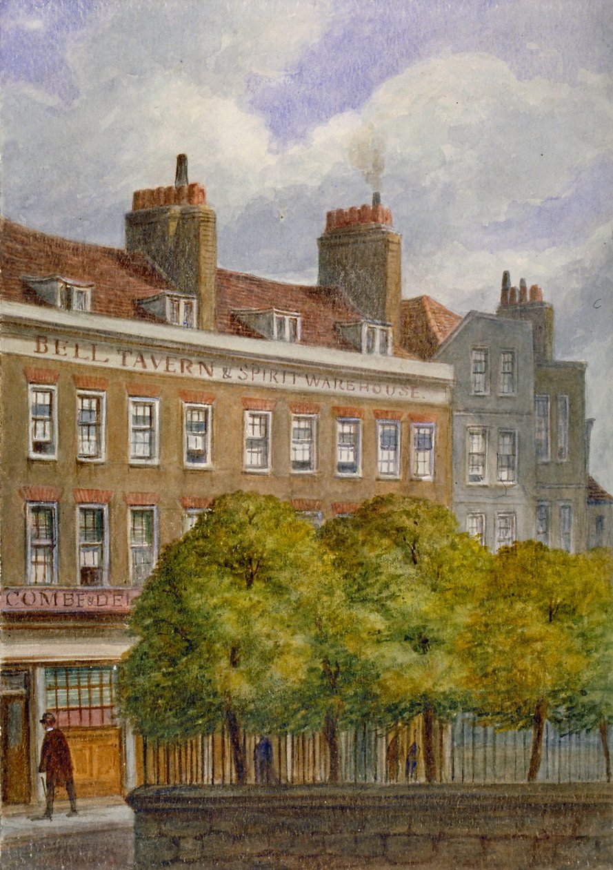 منظر لـ Bell Tavern ، Church Row ، Aldgate ، مدينة لندن ، 1870. بواسطة جي تي ويلسون