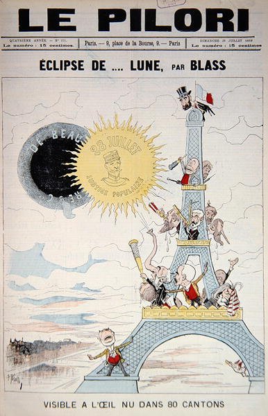 الغلاف الأمامي لكتاب "Le Pilori" المتعلق بالانتخابات الفرنسية لعام 1889 والجنرال بولانجر ، 28 يوليو 1889 (لون ليثو) بواسطة J شاحب