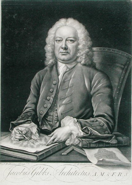 صورة لجيمس جيبس (1682-1754) نقشها جيمس مكاردل (1729-1765) (نقش) بواسطة جي (بعد) ويليامز