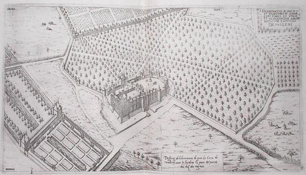 شاتو دي فاليري مع حدائق ومتنزه وجزء من كرم العنب ، من 'Les Plus Belles Bastiments de France ، تم نشره في عام 1570 (نقش) بواسطة J.Androuet Ducerceau