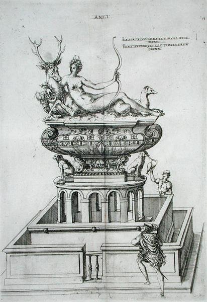تصميم النافورة ، من 'Les Plus Belles Bastiments de France ، تم نشره في عام 1570 (نقش) بواسطة J.Androuet Ducerceau