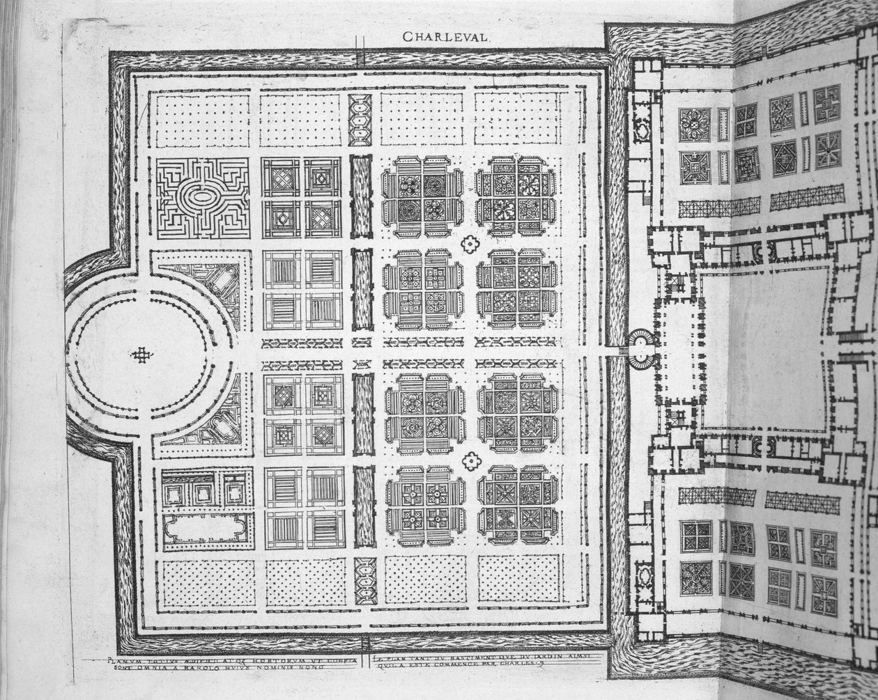 حدائق في تشارليفال ، من "Les Plus Belles Bastiments de France" ، تم نشرها في عام 1570 (نقش) بواسطة J.Androuet Ducerceau