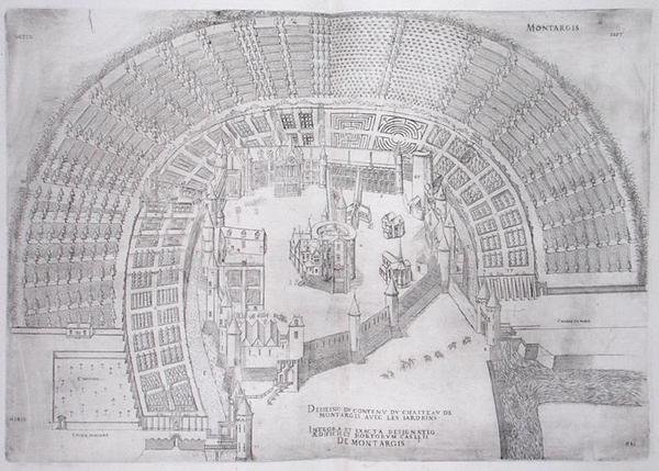 نُشرت قلعة مونتارجيس وحدائقها ، من "Les Plus Belles Bastiments de France" ، 1570 (نقش) بواسطة J.Androuet Ducerceau