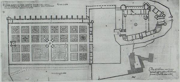 مخطط الحدائق المغلقة و Chateau de Gaillon ، من 'Les Plus Belles Bastiments de France' ، تم نشره في عام 1570 (نقش) بواسطة J.Androuet Ducerceau