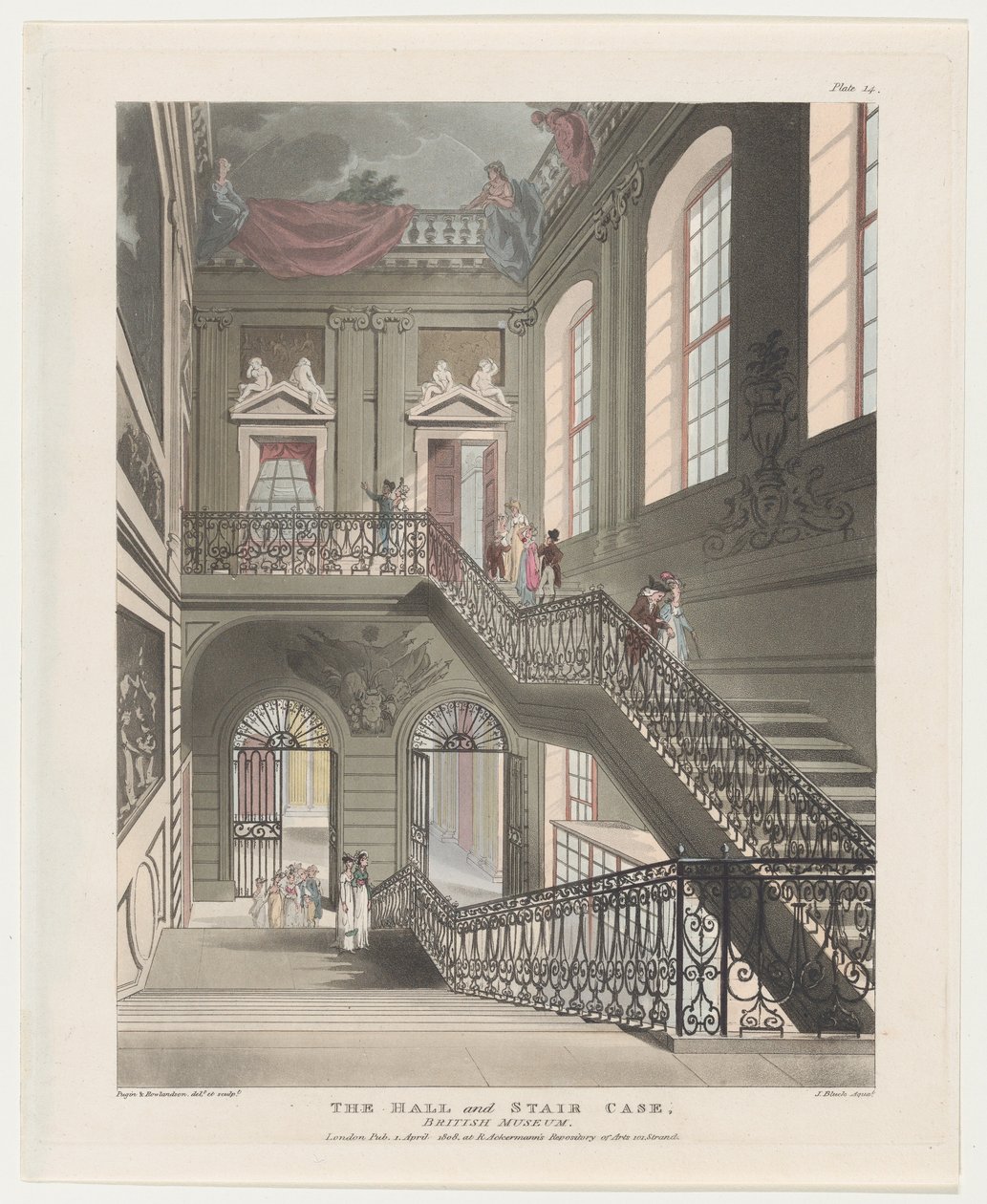The Hall and Stair Case ، المتحف البريطاني ، ١ أبريل ١٨٠٨. ، ١ أبريل ١٨٠٨. بواسطة جيه. بلوك