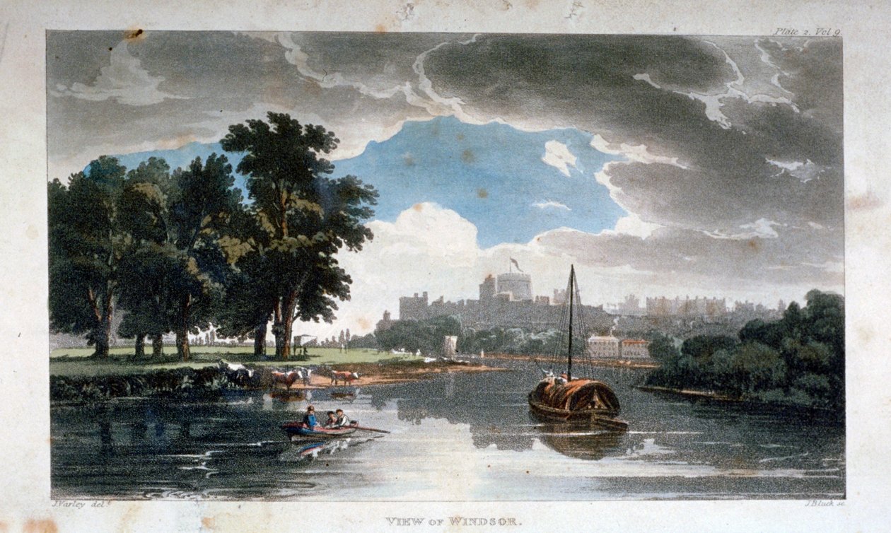 منظر ل وندسور من نهر التايمز ، بيركشاير ، حوالي عام 1820 بواسطة جي بلوك