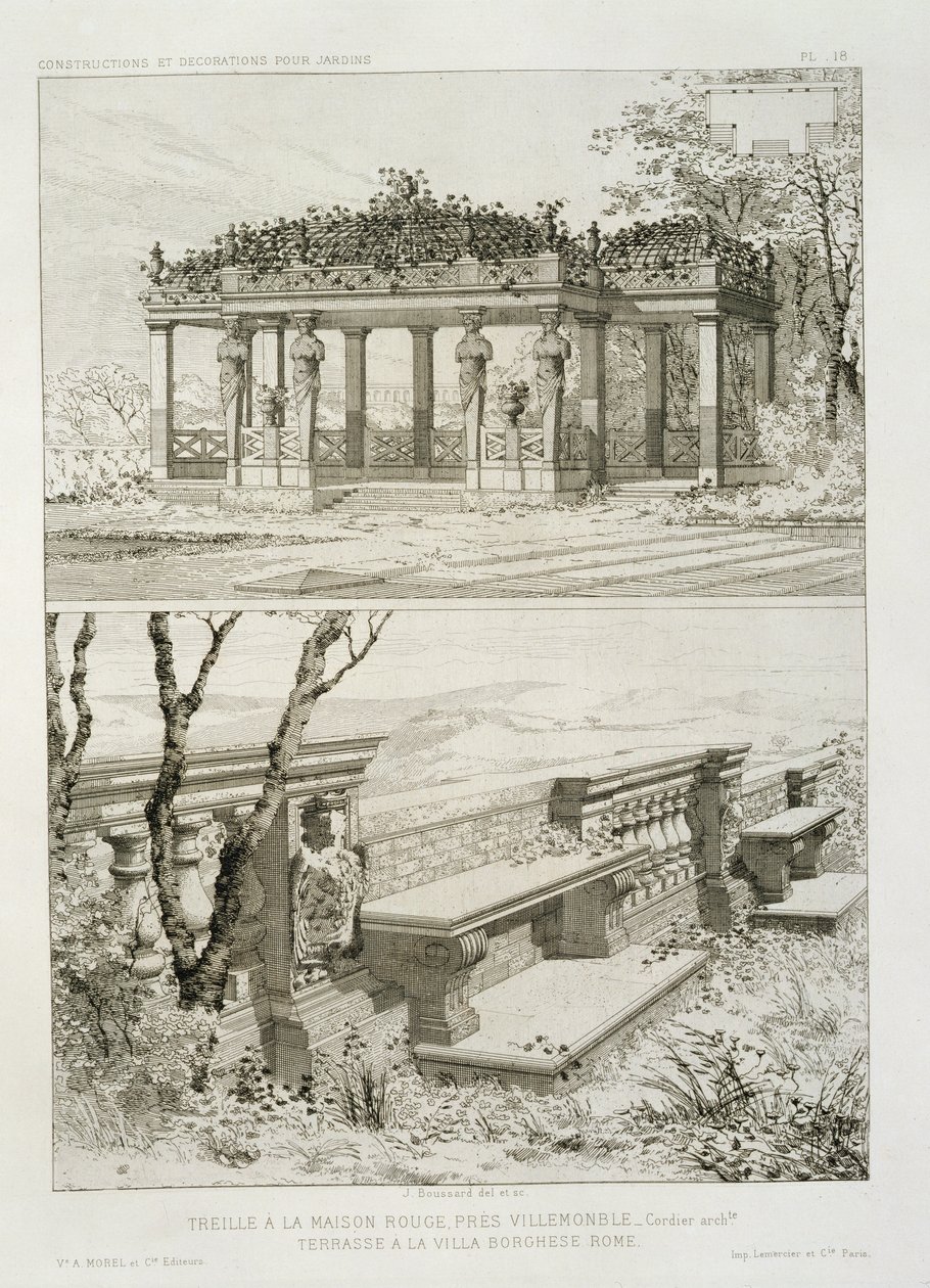 العريشة من La Maison Rouge بالقرب من Villemomble ، التي صممها Cordier ، وشرفة فيلا Borghese ، روما ، c.1880 بواسطة جيه بوسارد