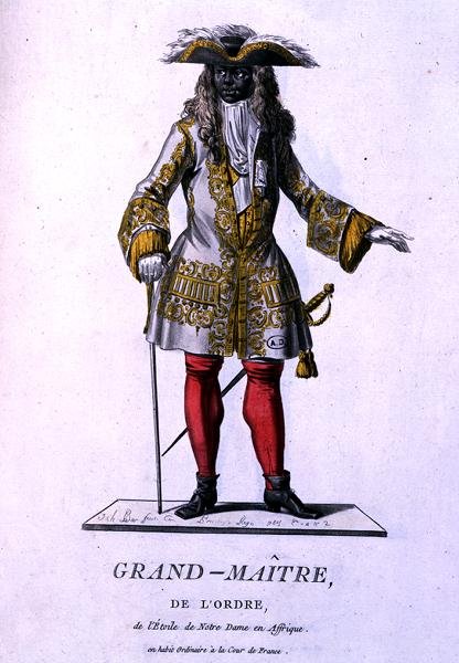 ماجستير كبير في وسام نجمة نوتردام في إفريقيا ، من "Recueil de Tous Les Costumes des Orders Religieux et Militaires" ، نُشر عام 1785 (نقش ملون) بواسطة JC (بعد) شريط