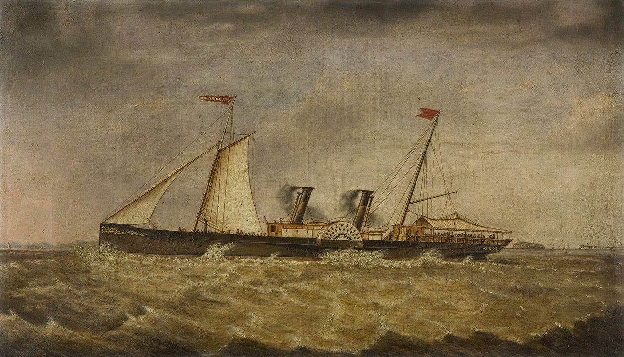 Old Bristol Paddle Pleasure Steamer 'The Velindra' قبالة Steep and Flat Holmes (زيت على قماش) بواسطة جوف