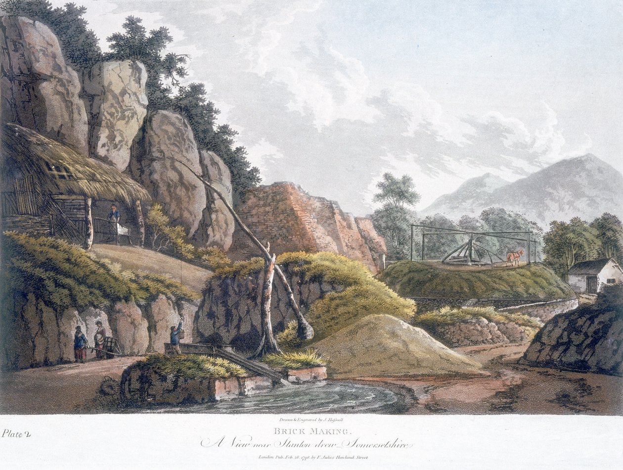 صناعة الطوب بالقرب من ستانتون درو ، سومرست ، 28 فبراير 1798 (ألوان مائية) بواسطة جيه. هاسال