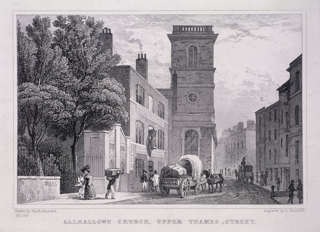 All Hallows the Great ، London ، c1829 بواسطة J Hinchcliff