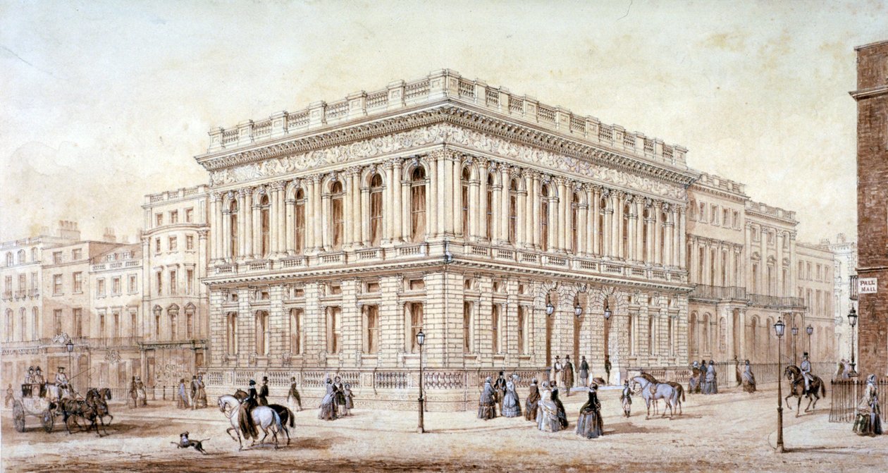 منظر لنادي الجيش والبحرية في بال مول ، وستمنستر ، لندن ، c1853 بواسطة جي مارشانت