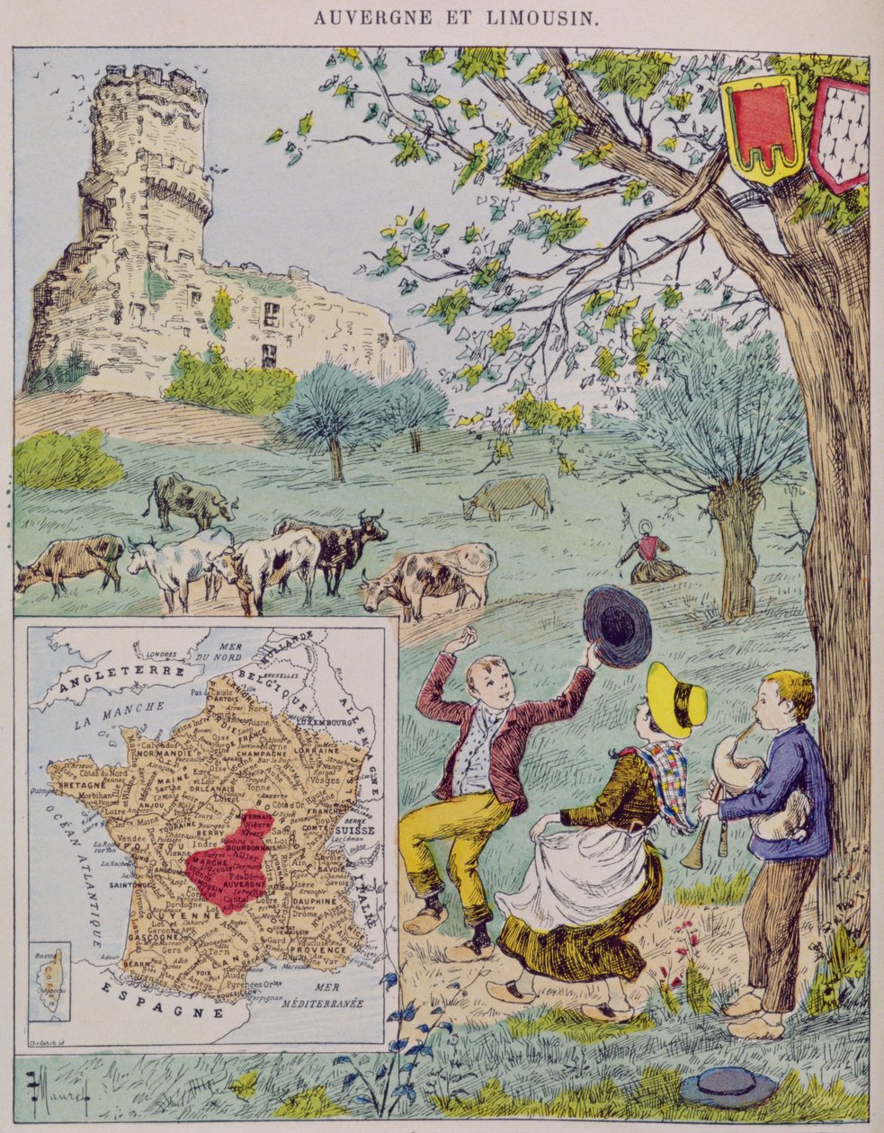 أوفيرني وليموزين ، رسم توضيحي لـ Le Tour de France بقلم ماري دي جراندمايزون ، 1893 بواسطة موريل