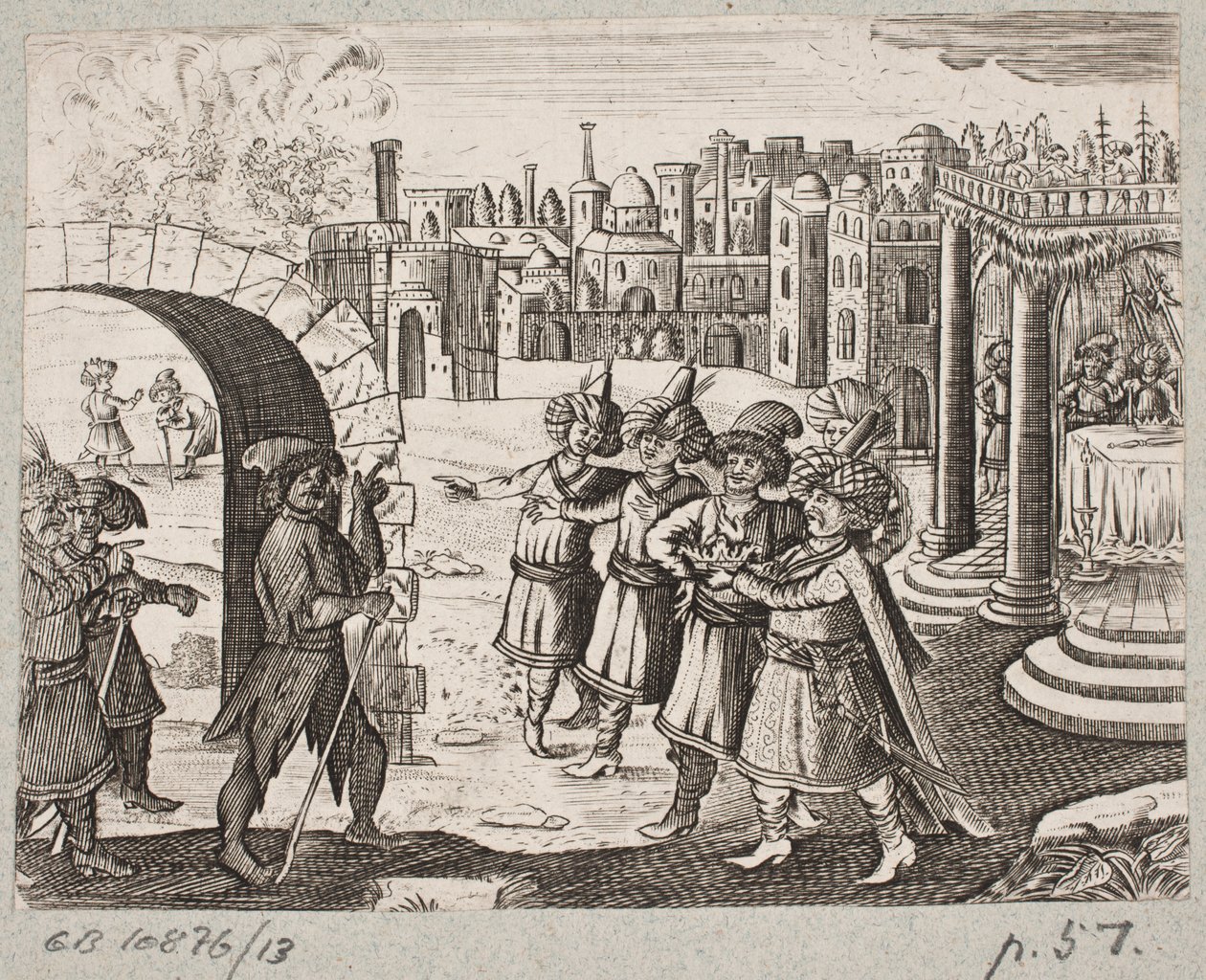رسم توضيحي لآدم أوليريوس ، "روزنتال الفارسية لشاعر بارع شيش سعدي [...]" ، شليسفيغ 1660 بواسطة جي مولر
