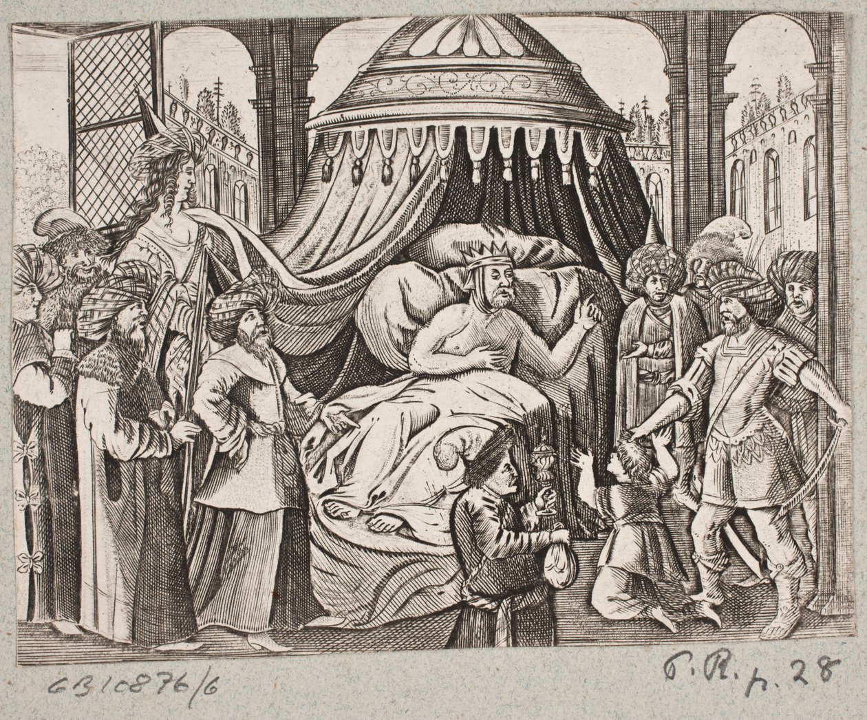 رسم توضيحي لآدم أوليريوس ، "روزنتال الفارسية لشاعر بارع شيش سعدي [...]" ، شليسفيغ 1660 بواسطة جي مولر