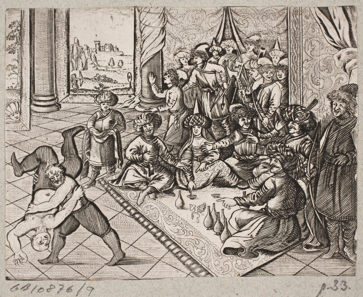 رسم توضيحي لآدم أوليريوس ، "روزنتال الفارسية لشاعر بارع شيش سعدي [...]" ، شليسفيغ 1660 بواسطة جي مولر