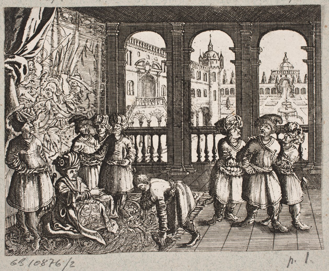 رسم توضيحي لآدم أوليريوس ، "روزنتال الفارسية لشاعر بارع شيش سعدي [...]" ، شليسفيغ 1660 بواسطة جي مولر