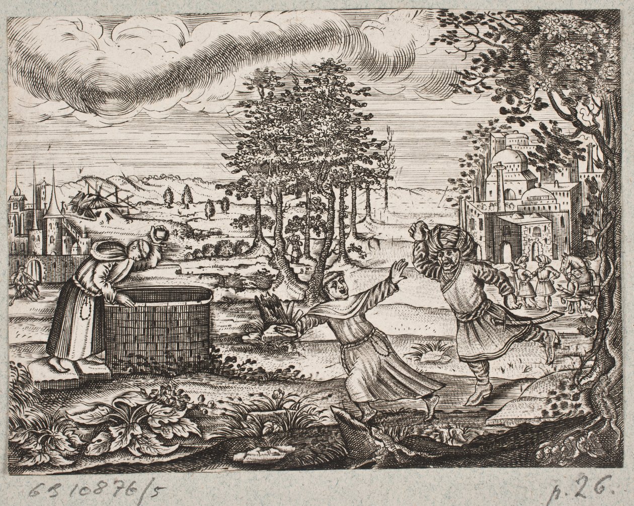 رسم توضيحي لآدم أوليريوس ، "روزنتال الفارسية لشاعر بارع شيش سعدي [...]" ، شليسفيغ 1660 بواسطة جي مولر