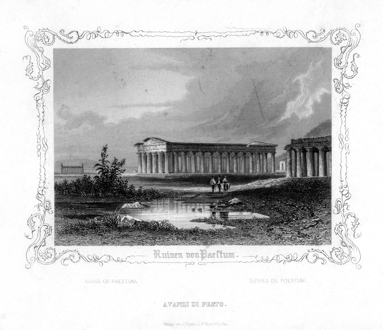 أطلال Paestum ، إيطاليا ، القرن التاسع عشر بواسطة جيه بوبيل