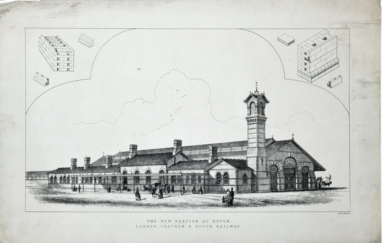 محطة جديدة في دوفور (كذا). سكك حديد لندن وتشاتام ودوفور. 1860 (النقش على الورق) بواسطة جي آر جوبينز