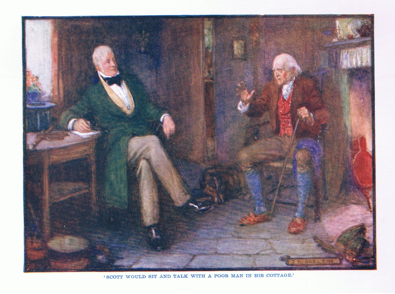 كان سكوت يجلس ويتحدث مع رجل فقير في كوخه ، من حانة الأدب الإنجليزي. بواسطة TC & EC Jack ، c.1920 بواسطة JR Skelton