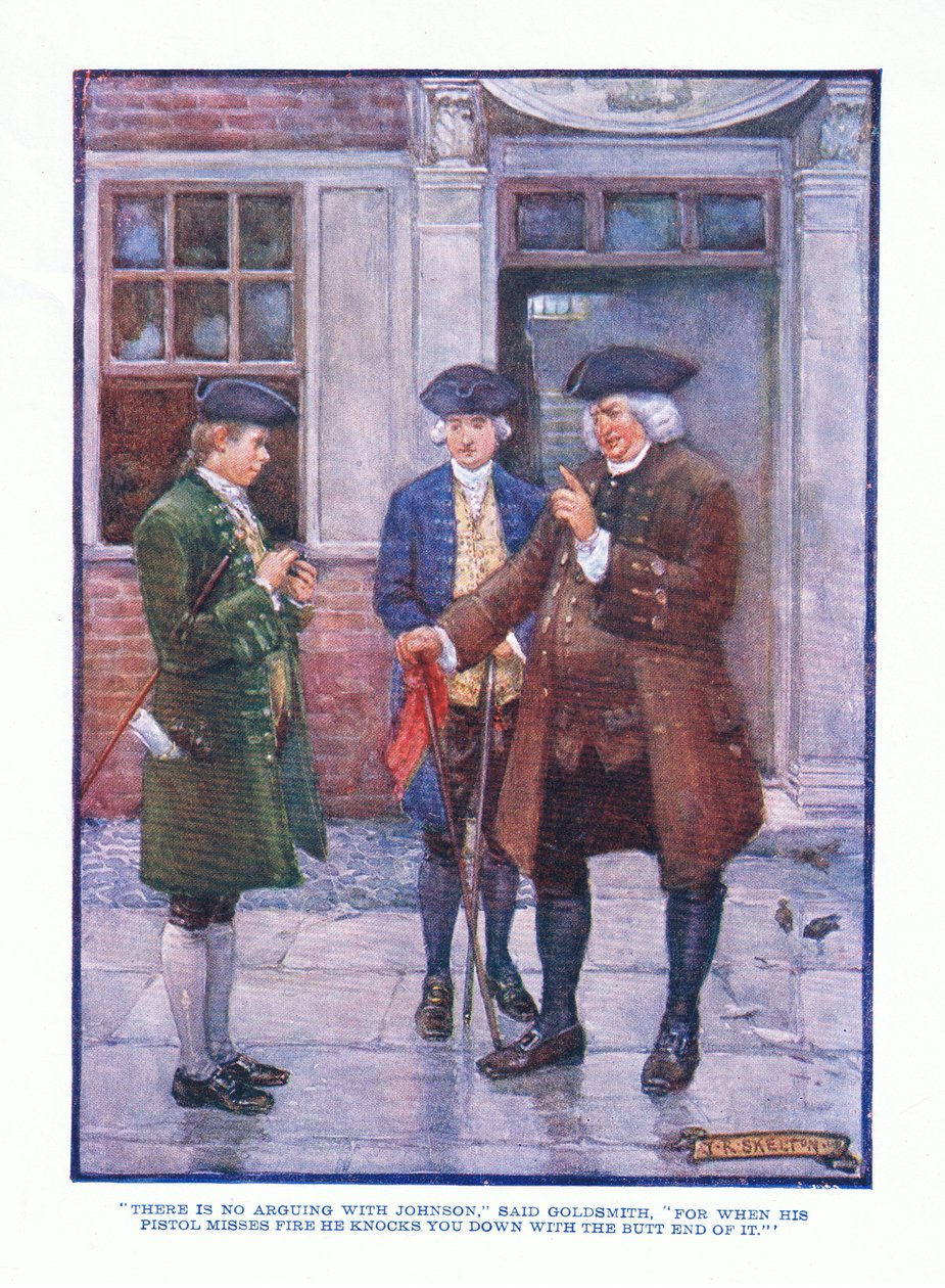 قال جولدسميث ، من حانة الأدب الإنجليزي: TC & EC Jack، c.1920: لا خلاف مع جونسون. بواسطة JR Skelton