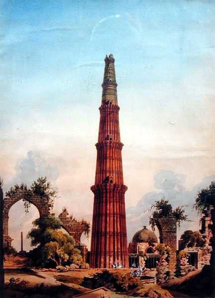 قطب منار ، دلهي ، حوالي عام 1815 (ألوان مائية على ورق) بواسطة جي سميث