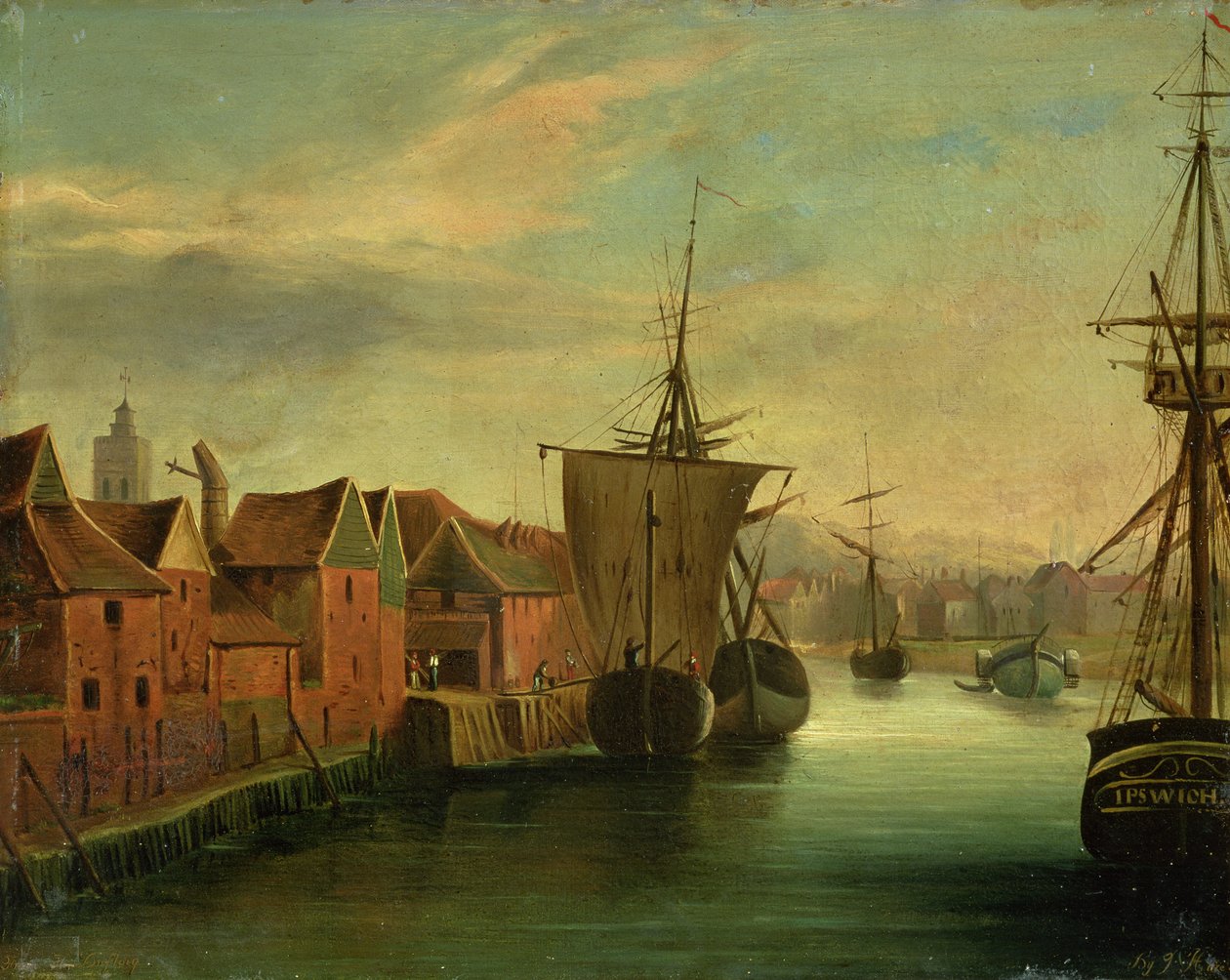 رصيف سانت كاترين ، إبسويتش ، c.1830 (لوحة) بواسطة جابيز هير