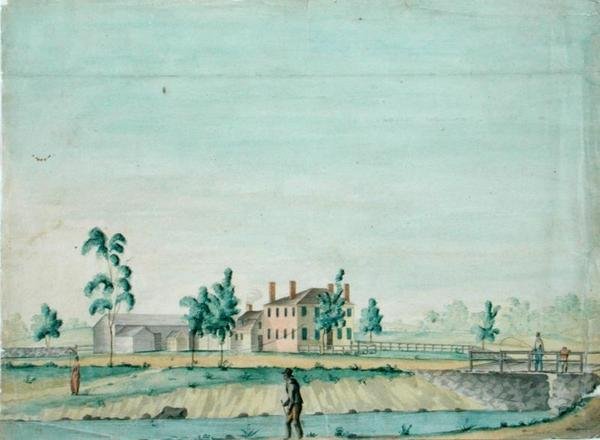 منزل ويليام روجرز ، بيليريكا ، ماساتشوستس ، حوالي عام 1820 (ألوان مائية وحبر على ورق) بواسطة Jabez Ward Barton