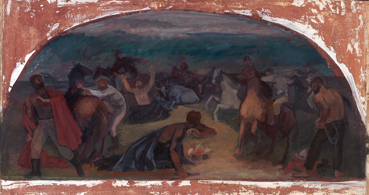 لصوص الماشية فوجئوا بدراسة جدارية بوس ، بيرنز ، مكتب بريد أوريغون ، 1941. بواسطة جاك ويلكينسون