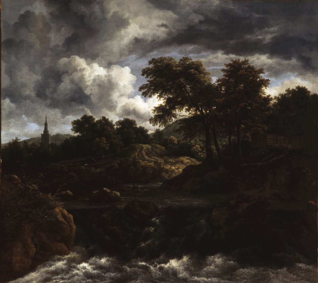 منظر طبيعي مشجر مع شلال ، c.1660 بواسطة جاكوب فان روزديل