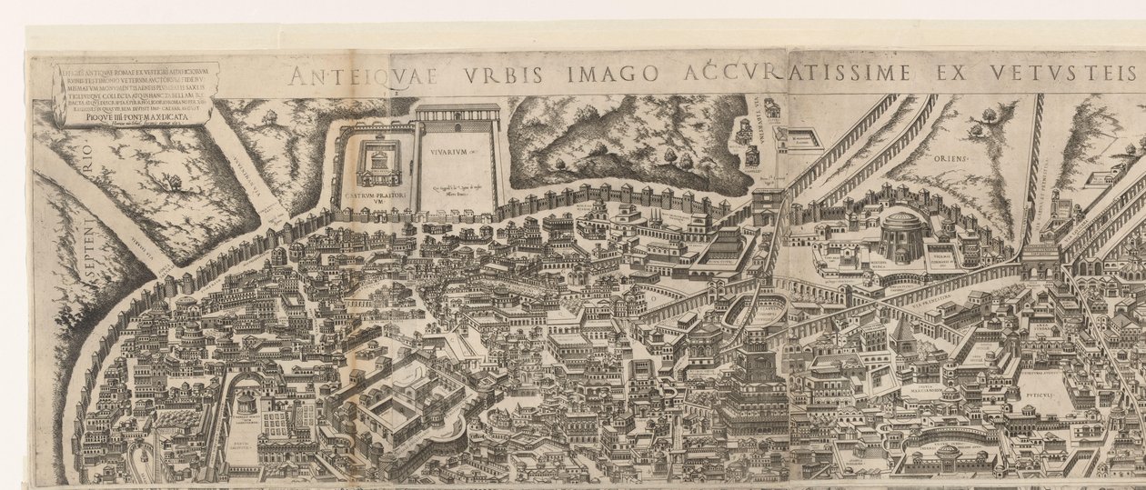 Plattegrond van Rome ten tijde van keizer Augustus (bovenste blad) (العنوان على الكائن) دمى من روما القديمة من آثار المباني المدمرة (العنوان على الكائن) بواسطة جاكوب بوس