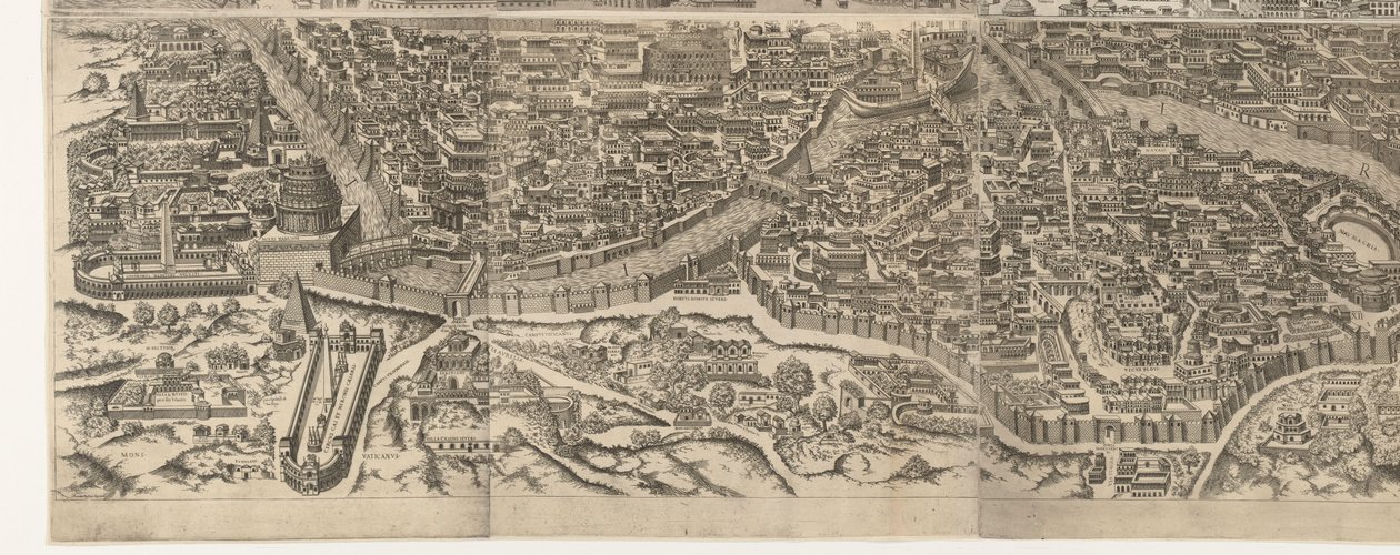 Plattegrond van Rome ten tijde van keizer Augustus (onderste blad) صورة دقيقة للغاية للمدينة القديمة تكونت من الآثار القديمة دمى من روما القديمة من آثار المباني المدمرة (...] بواسطة جاكوب بوس