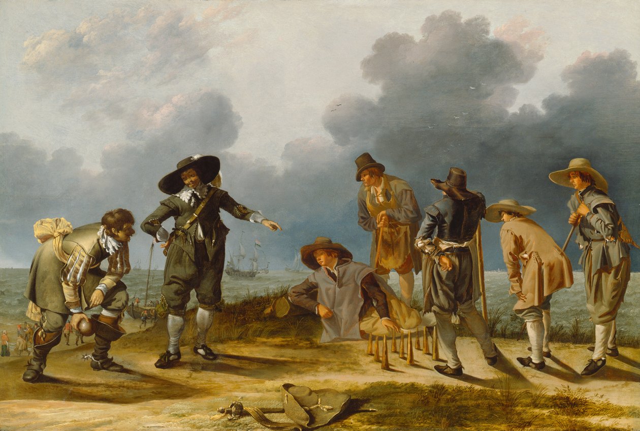 The Game of Skittles، c.1635-40 (زيت على لوح بلوط) بواسطة يعقوب داك