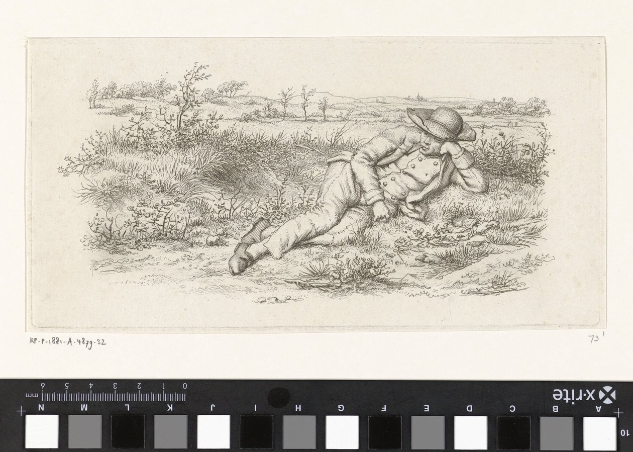 مستلق الرجل في منظر طبيعي دراسة عمل الطباعة / Etudes Gravées (عنوان السلسلة) بواسطة جاكوب إرنست ماركوس