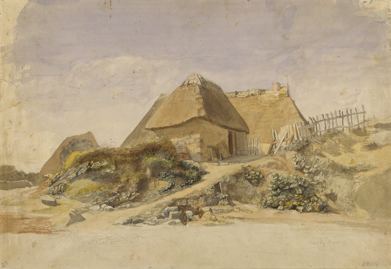 كابينة فيشرمنز على شاطئ هوبزبرغ ، 1834 (قلم رصاص ومرحاض على ورق) بواسطة جاكوب جينسلر
