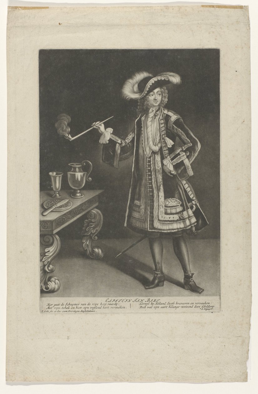 صورة القبطان جان بارت واقفًا مع أنبوب Capiteyn Jan Bart (العنوان على الكائن) بواسطة جاكوب جول
