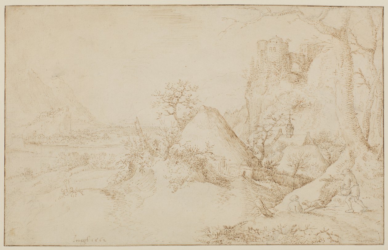منظر طبيعي مع اثنين من الفلاحين وكلب ، c.1525-69 بواسطة يعقوب أنا سافري