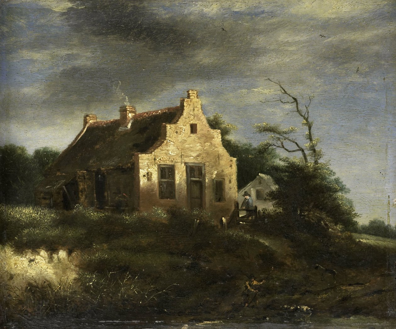 مزرعة في المناظر الطبيعية المشجرة الكثبان الرملية بواسطة Jacob Isaacksz van Ruisdael (مدرسة)
