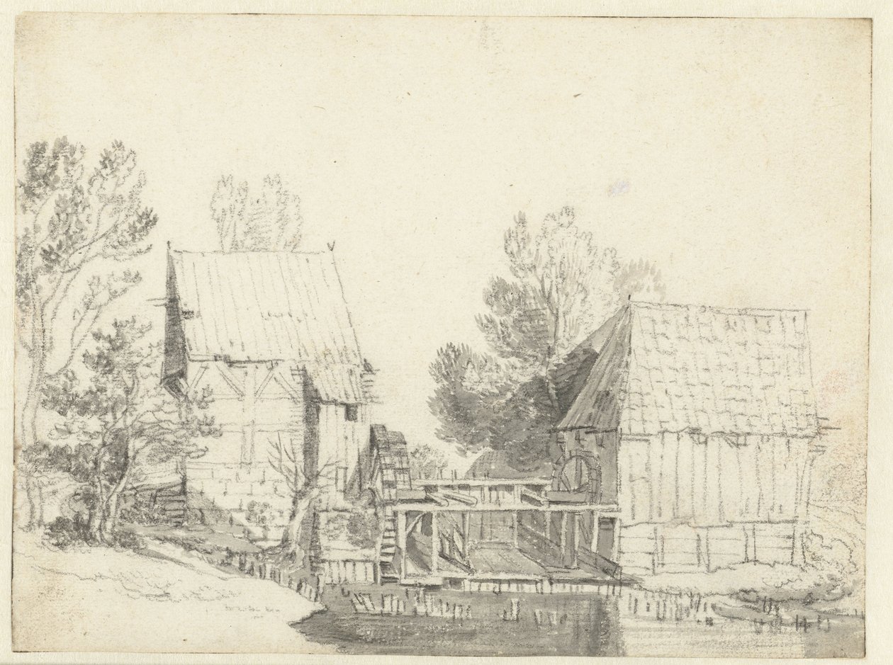 منظر لطواحين مائية بواسطة Jacob Isaacksz van Ruisdael (مدرسة)