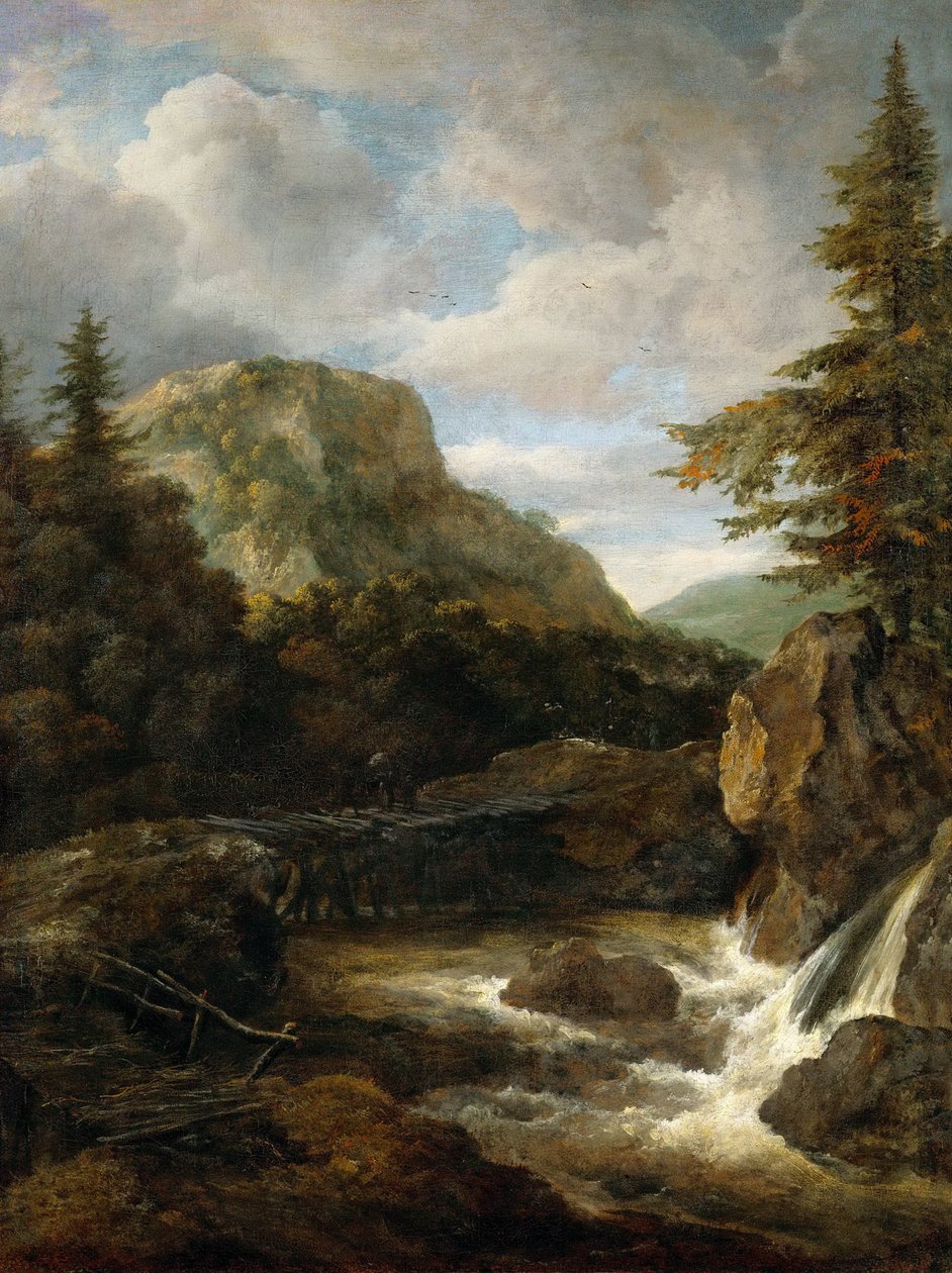 منظر جبلي مع شلال - Jacob Isaacksz van Ruisdael (1628 / 29-1682). زيت على قماش ، حوالي 1675. الأبعاد: 62.5x45.5 سم. متحف تاريخ الفن ، فيين بواسطة جاكوب فان روزديل