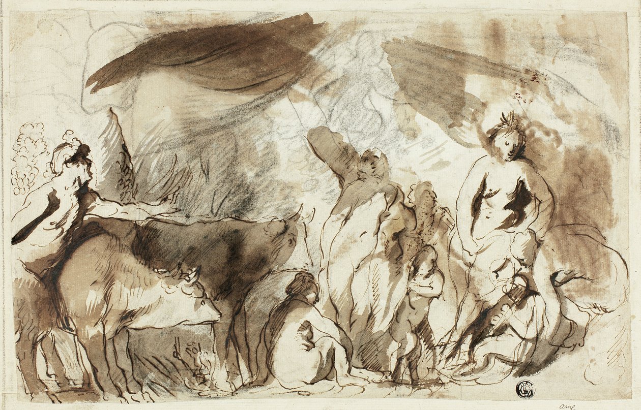 دراسة لـ Sine Bacchus و Cerere Friget Venus (وجه الصفحة) ؛ عائلة داريوس قبل الإسكندر (ظهر) بواسطة يعقوب جوردان