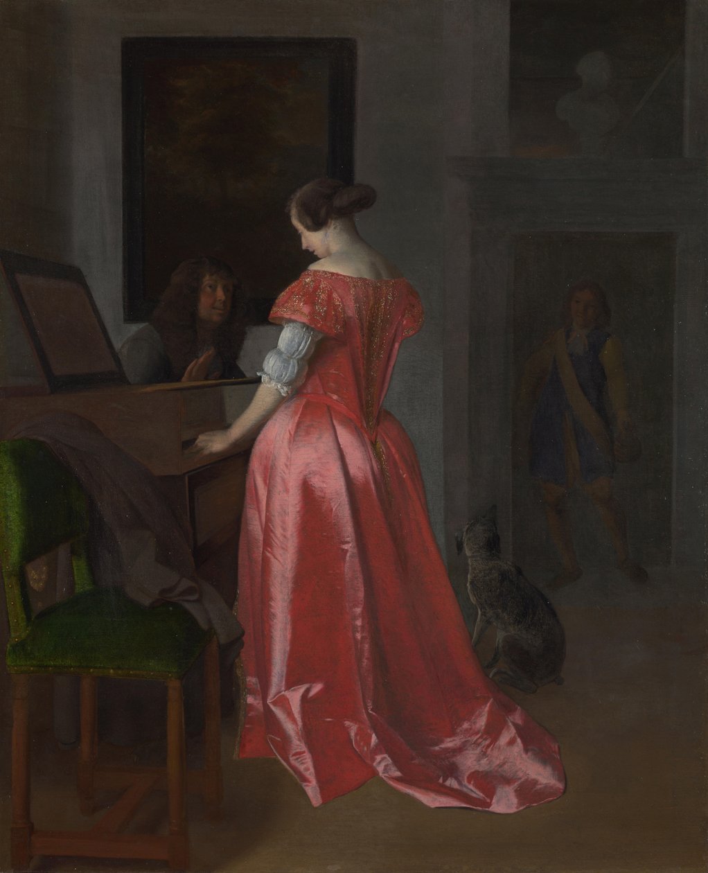 امرأة تقف في Harpsichord ، حوالي 1675 بواسطة جاكوب لوكاس. Ochtervelt
