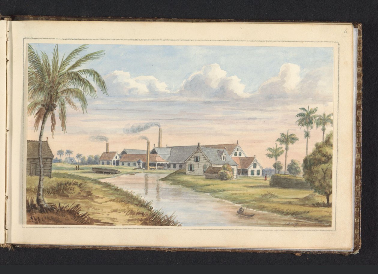 مزرعة السكر Visserszorg على نهر Commewijne Fabryk on pl. (antage) Visserszorg (العنوان على الكائن) ألبوم برسوم سورينام ، ص 6 (50) (عنوان السلسلة) بواسطة جاكوب ماريوس أدريان مارتيني فان جيفين