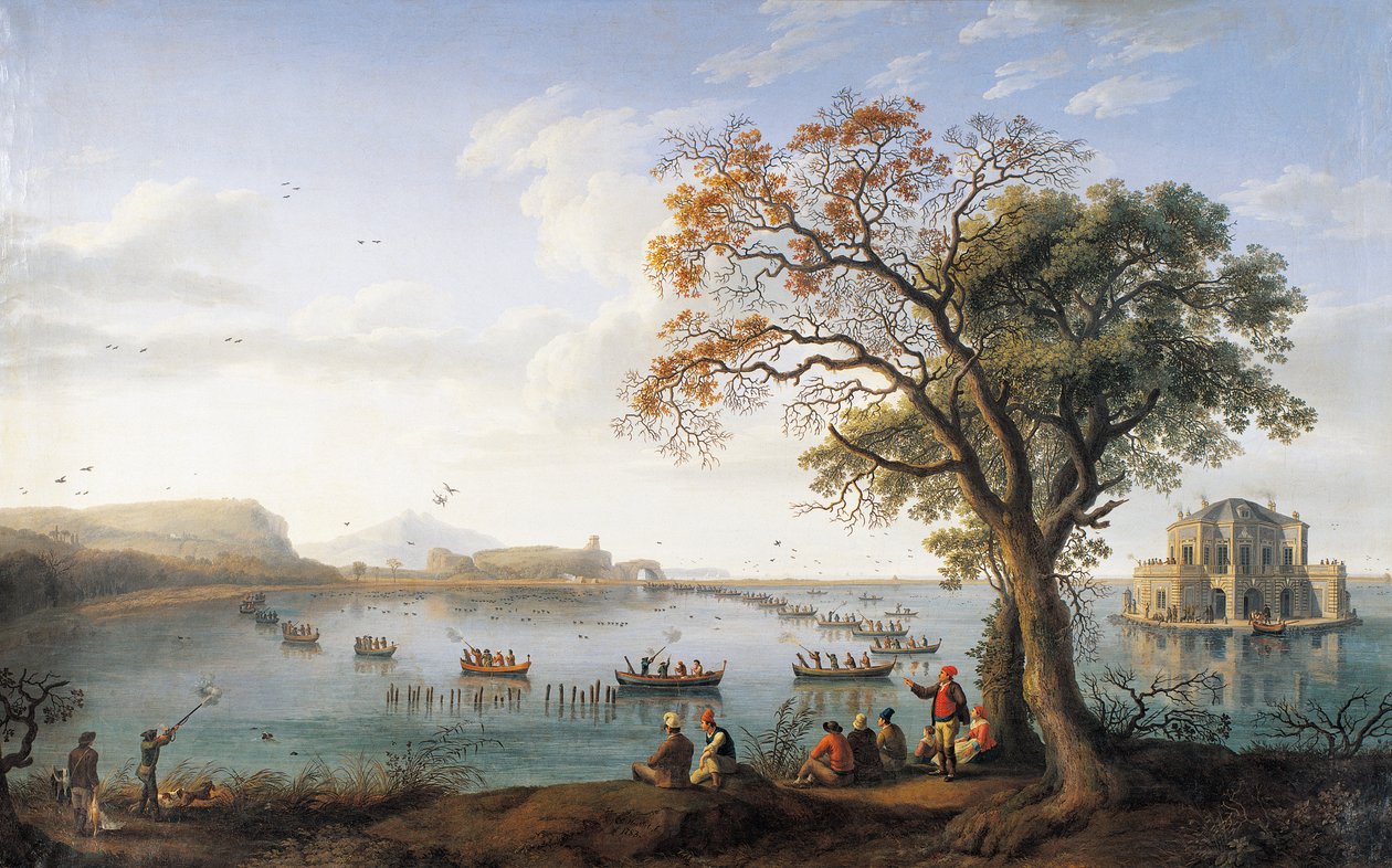 Coot Hunting at Lake Fusano (oil on canvas) بواسطة جاكوب فيليب هاكيرت
