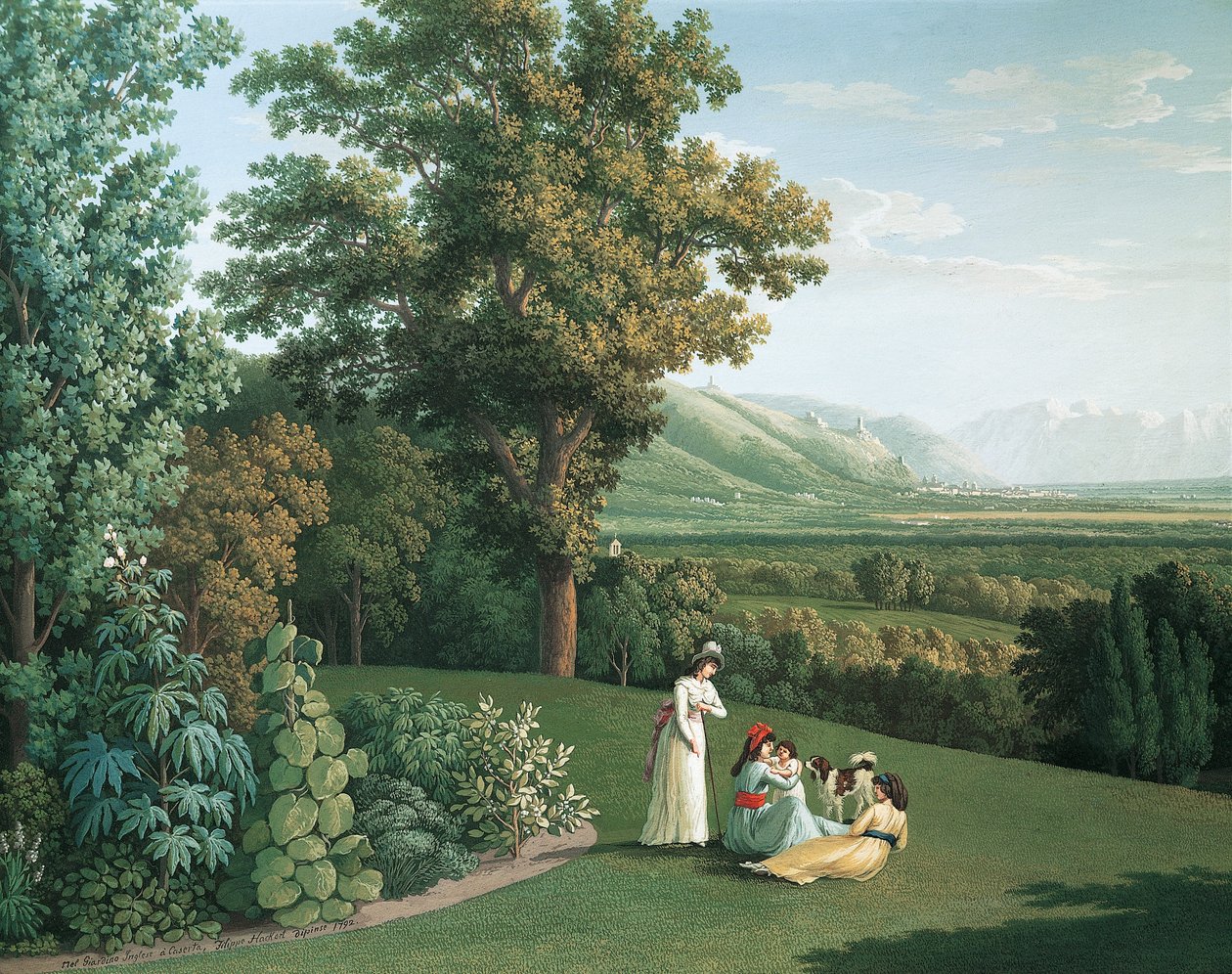English garden at Palace of Caserta (oil on canvas) بواسطة جاكوب فيليب هاكيرت